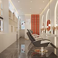 Modern Beauty Hair Salon Interior Design With Stylish Chairs Mirrors And Decorative Shelves