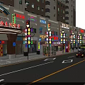 Vibrant Nighttime Commercial Street With Colorful Neon Signboards Various Shops Cars And Surrounding Buildings