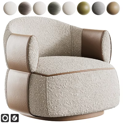 Modern Beige Boucle Upholstered Leisure Chair With Brown Leather Patchwork For Cozy Home Interior 3d model