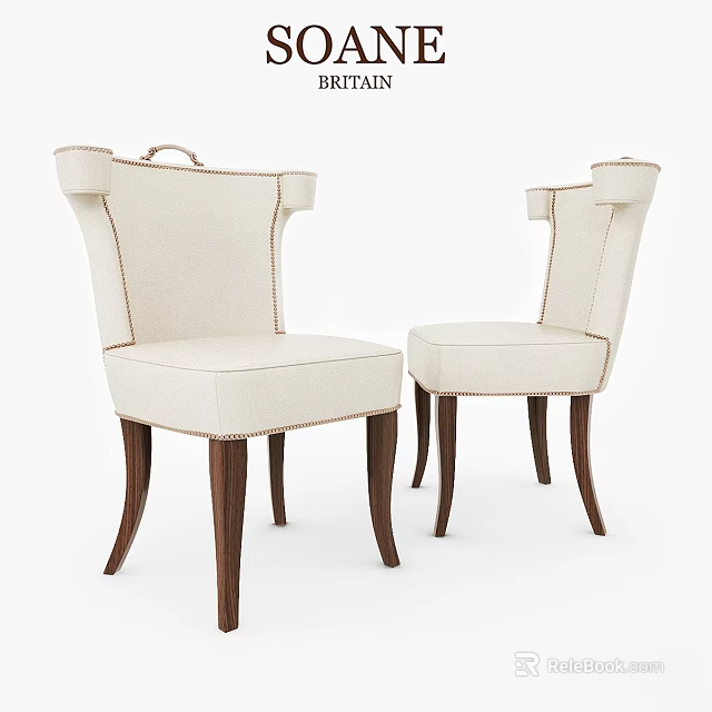 Elegant Beige Upholstered Single Chair With Wooden Legs And Armrest Design 3d model 