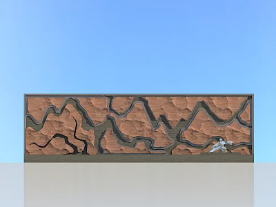 Brown Feature Wall With Wavy Mountain River Patterns And White Sculpture Under Blue Sky 3d model