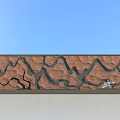 Brown Feature Wall With Wavy Mountain River Patterns And White Sculpture Under Blue Sky 3d model