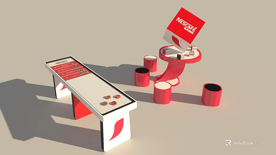 Nescafe Themed Red Interactive Play Equipment With Table Cups And Colorful Design 3d model 