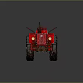 Red Vintage Tractor With Large Wheels And Red Seat On Dark Background