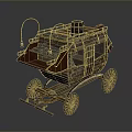 Vintage Wooden Carriage Design With Metal Railings Wheels And Hanging Lamp