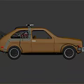 Yellow Vintage Modified Car With Custom Roof Gear And Trunk Equipment