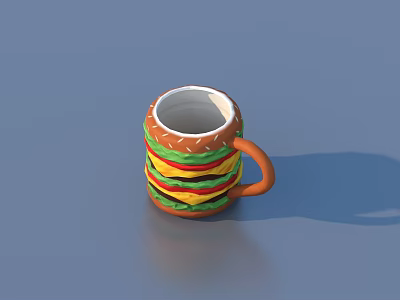 Creative Burger Shaped Mug with Colorful Layers and Detailed Design for Kitchen Use 3d model