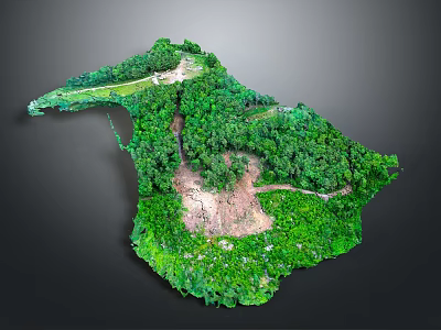 Cartoon Scenic 3D Island Model With Lush Green Forest And Winding Paths 3d model