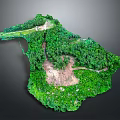 Cartoon Scenic 3D Island Model With Lush Green Forest And Winding Paths