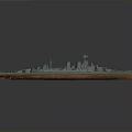 Detailed Military Battleship Model With Gray Hull Red Bottom Turrets And Antennas
