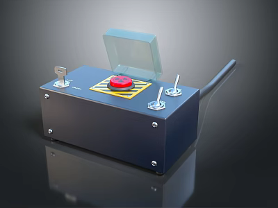 Dark Blue Household Item Box With Transparent Lid Red Button And Silver Knobs 3d model