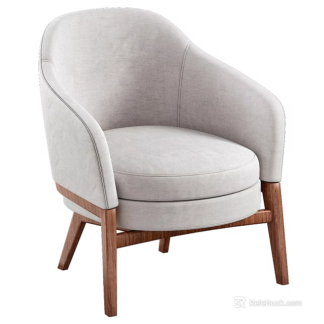Comfortable Light Gray Upholstered Single Sofa With Wooden Legs Modern Design 3d model 