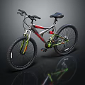 Red and Silver Mountain Bicycle with Green Accents Black Seat and Reflective Design