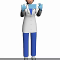 Woman in White Medical Coat with Blue Pants Gloves and Face Mask