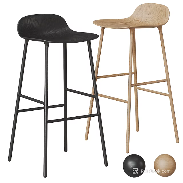 Modern Black And Wooden Bar Stools With Stylish High Leg Design 3d model 