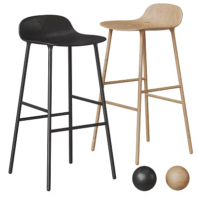 Modern Black And Wooden Bar Stools With Stylish High Leg Design 3d model