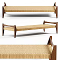 Modern Wooden Bench With Woven Seat And Tapered Legs Design