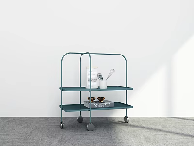 Green Three Tier Mobile Trolley With Magazine Badminton Racket And Accessories 3d model