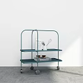 Green Three Tier Mobile Trolley With Magazine Badminton Racket And Accessories