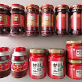 Assorted Red Chinese Chili Sauce Jars With Brand Labels On 3d model