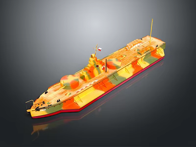 3D Rendered Military Warship With Colorful Camouflage On Gray Background 3d model