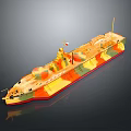 3D Rendered Military Warship With Colorful Camouflage On Gray Background