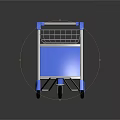 Blue And White Shopping Trolley With Wire Basket And Four Movable Wheels