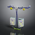 Industrial Equipment System With Blue Hanging Frame Yellow Balls Control Boxes And Cables