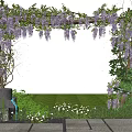 Beautiful Wisteria Archway With Hanging Purple Flowers Greenery And Stone Pathway Under Sunny Blue Sky