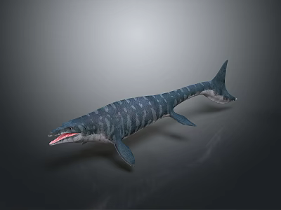 Prehistoric Marine Reptile With Long Striped Body Open Mouth And Fins 3d model