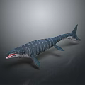 Prehistoric Marine Reptile With Long Striped Body Open Mouth And Fins