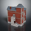 Traditional Red Brick Building With Gray Roof White Trim Windows Porch Staircase And Chimney