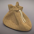 Brown Burlap Drawstring Pouch With Simple Design For Daily Life Use 3d model