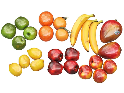 Assorted Fresh Fruits Including Green Apples Oranges Bananas Mangoes Lemons And Red Apples 3d model
