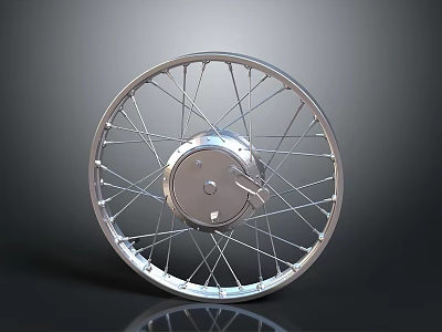 Shiny Chrome Motorcycle Spoke Wheel with Silver Rim and Reflective Surface 3d model