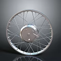 Shiny Chrome Motorcycle Spoke Wheel with Silver Rim and Reflective Surface