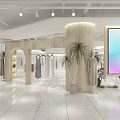 Modern Clothing Store Interior Featuring Mannequins Plant Decor Large Colorful Gradient Screen