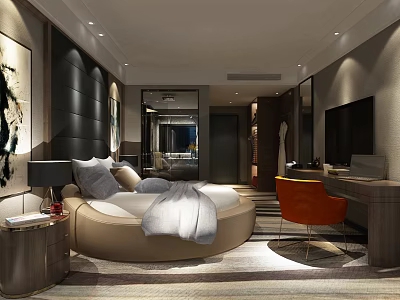 Modern Room Round Bed Room 3d model