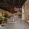 Supermarket Fruits Section With Fresh Produce Display And Shopping Carts