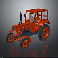 Red Tractor 3D Model With Cab Large Wheels And Dark Reflective Surface 3d model