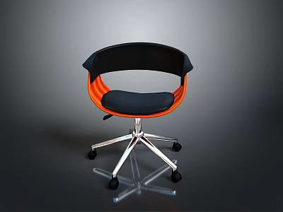 Modern Office Chair With Black Seat Back Orange Accent Frame And Silver Metal Base Wheels 3d model