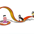 Artistic Curved Outdoor Chair With Red And Yellow Design For Leisure Seating