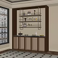 Modern Elegant Wine Cabinet With Metal Shelves Wine Bottles Glasses And Lattice Design