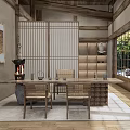 Traditional Japanese Tea Room Interior With Wooden Table Chairs Shoji Screen And Natural Light