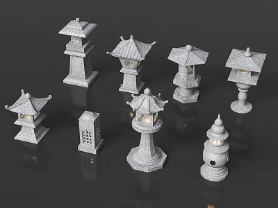 Traditional Stone Lanterns Collection Featuring Various Designs Shapes And Sizes 3d model