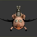 Gray Mouse Riding Pink Winged Pig With Large Eyes Open Mouth And Tongue Out
