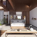 Hotel Guest Room With Wooden Sloped Ceiling Skylight Large Bed And Floor To Ceiling Windows
