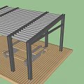 Outdoor Pergola Structure With Metal Frame Wooden Deck Table And Bench Seating 3d model