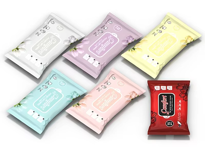 Assorted Food Flavored Sanitizing Wipes In Colorful Packaging For Kitchen 3d model