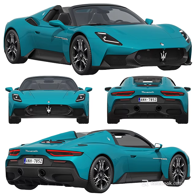 Maserati Turquoise Convertible Sports Car With Front Rear And Open Top Views 3d model 